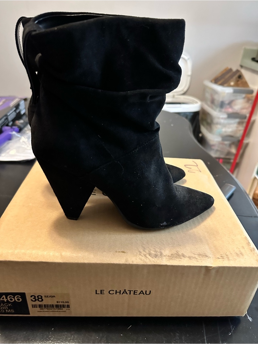 le chateau Black Slouchy Pointed-Toe Cone Heel Ankle Boots
